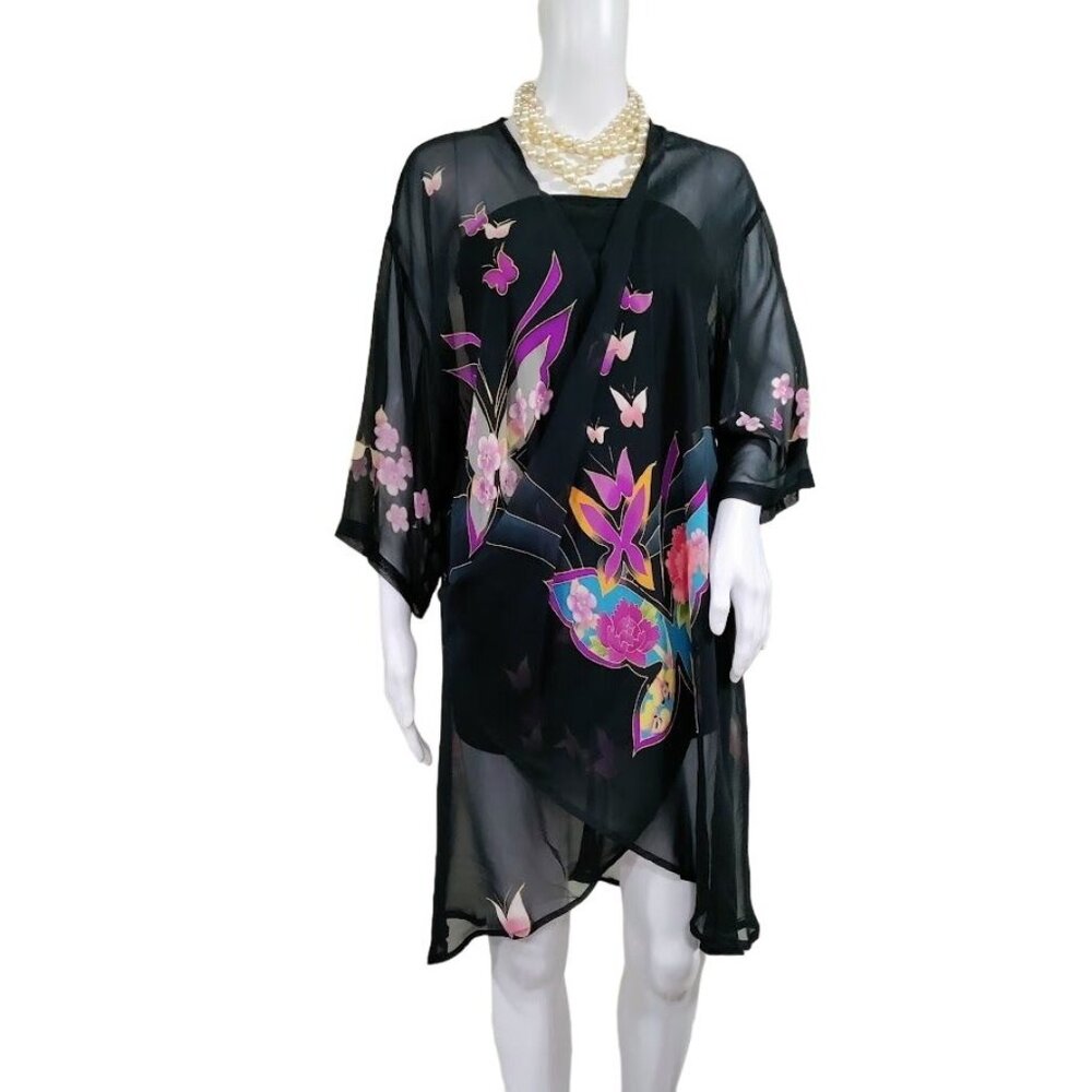 CCC Silk Floral Vintage Black Sheer Wrap S-L